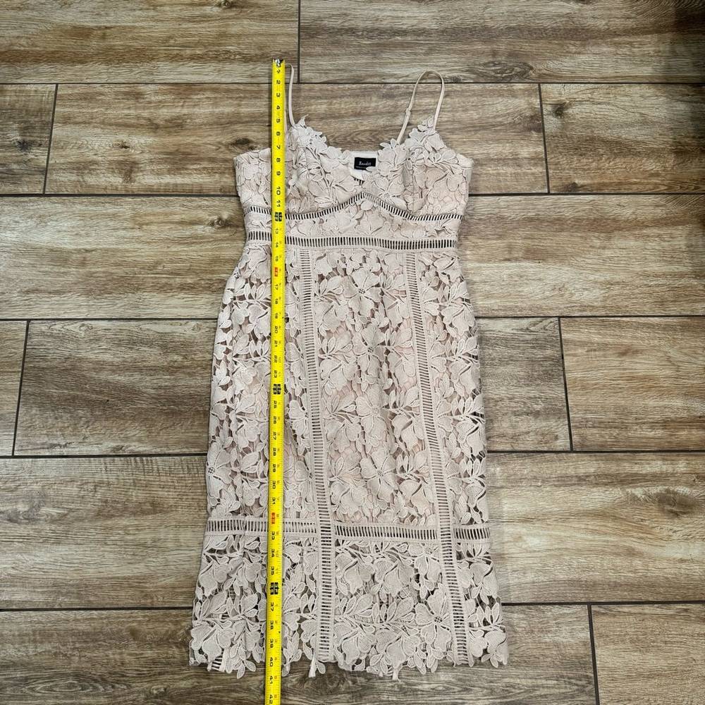Bardot Botanica Lace Midi Dress Size 8 Nude Beige Floral Overlay Ladder Lace - Picture 14 of 16
